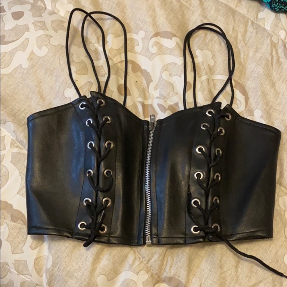 Bad vibes brand leather crop top